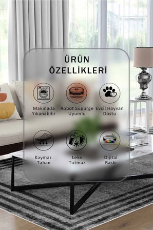 Yıkanabilir Kaymaz Taban Dijital Baskılı Halı ve Yolluk – Leke Tutmaz Salon & Mutfak Halısı