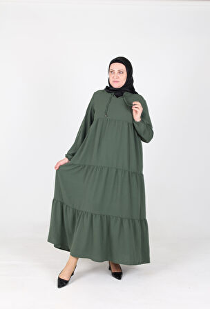 İnci Ayrobin Farbalı Kolları Lastikli Elbise 38 40 42 44 46 48 Beden