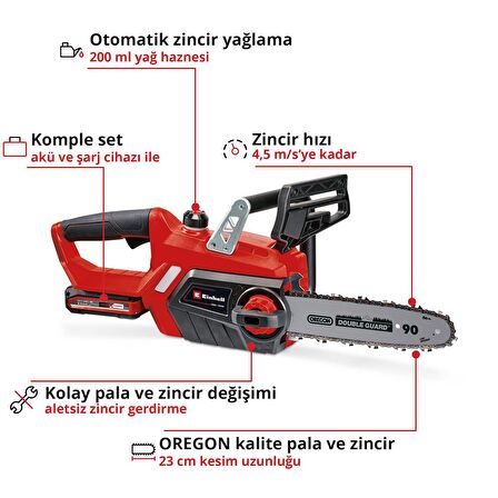 Einhell GE-LC 18 Li Kit (1x3,0 Ah), Akülü Ağaç Kesme