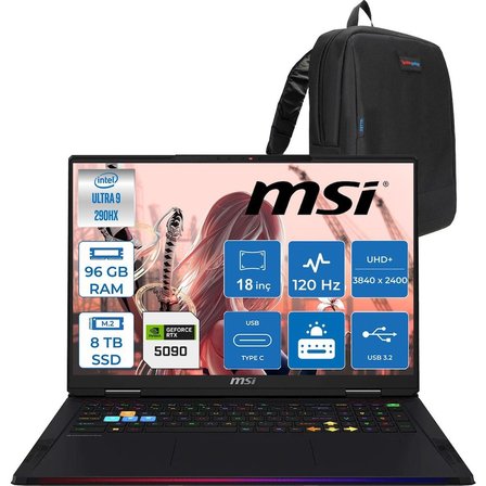 MSI Raider 18 Max Hx A2WJ-1059TR Intel Core Ultra 9 290HX Plus 96GB Ddr5 8tb SSD Rtx 5090 24GB 175W Freedos 18” Uhd+ (3840X2400) Miniled 120HZ IPS Oyuncu Bilgisayarı 1059TRF25 + Zetta Çanta