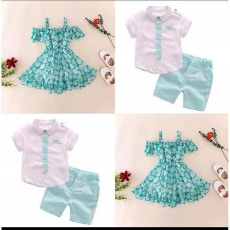MODAVALS MİNT YEŞİLİ KARDEŞ KOMBİN KIZ ÇOCUK ELBİSE & BANDANA KOMBİN