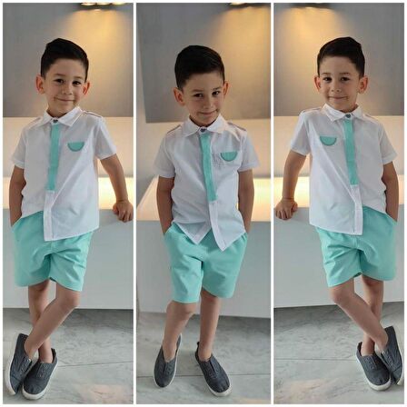 MODAVALS MİNT YEŞİLİ KARDEŞ KOMBİN ERKEK ÇOCUK ŞORTLU TAKIM 