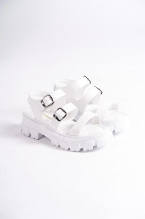 Kadın Seso Beyaz Yüksek Üç Bant Bilekten Bağlamalı Sandalet 970