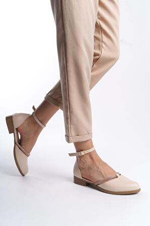 Kadın Trey Krem Cilt Taş Detaylı Yanları Acık Babet