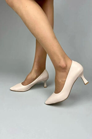 Kadın Sity Krem Cilt 6 cm İnce Topuklu Stiletto