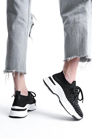 Kadın Rocco SiyahTriko Beyaz Tabanlı Taşlı Spor Ayakkabı & Sneaker