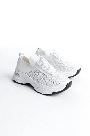 Kadın Rocco Beyaz Triko Taşlı Spor Ayakkabı & Sneaker