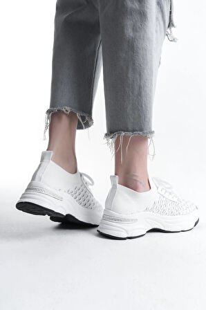 Kadın Rocco Beyaz Triko Taşlı Spor Ayakkabı & Sneaker
