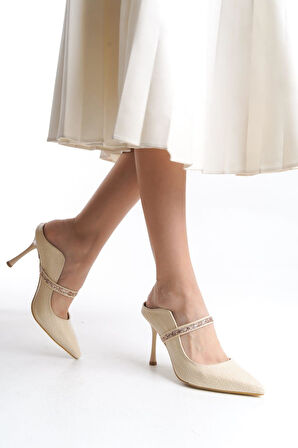 Kadın Mavera Kırem Rugan 9 Cm İnce Topuklu Sivri Burunlu Arkası Acık Tasarım Stiletto