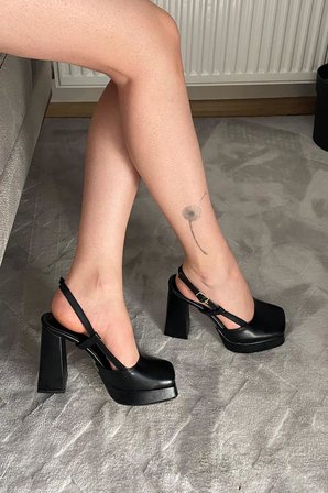 Preshley Kadın Siyah 10 Cm Platform Topuklu Suni Deri Abiye Ayakkabı - 39 Numara