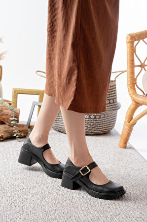 Kadın Sofya Siyah Cilt 6 cm Tek Baretli Topuklu Lofer Ayakkabı