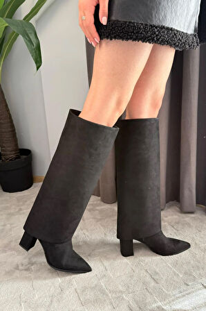Kadın Kosvel Siyah Süet Tak Cıkar Detaylı Çizme
