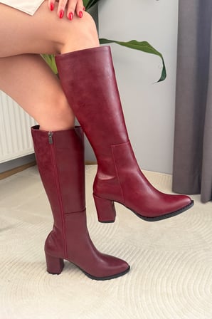 Kadın Monika Bordo 7cm Topuklu Fermuarlı Çizme
