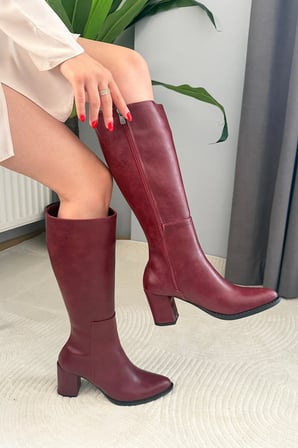 Kadın Monika Bordo 7cm Topuklu Fermuarlı Çizme