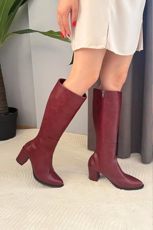Kadın Monika Bordo 7cm Topuklu Fermuarlı Çizme
