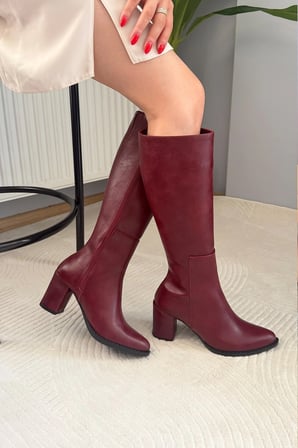 Kadın Monika Bordo 7cm Topuklu Fermuarlı Çizme