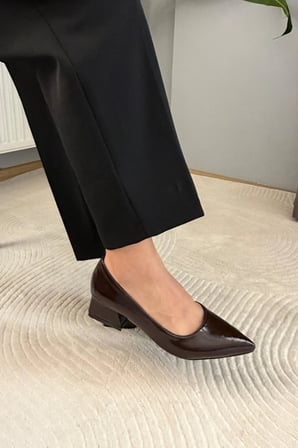 Kadın Mora Kahverengi 3,5 cm Kalın Topuklu Ayakkabı