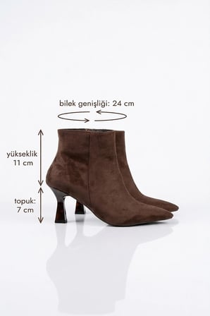 Kadın Koss Kahve Süet 7 cm Topuklu Sivri Burun Fermuarlı Bot