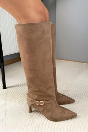 Kadın Melinda Vizon Süet 7 cm Topuklu Toka Detaylı Çizme& Bot