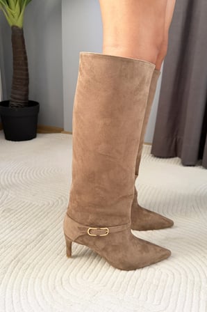Kadın Melinda Vizon Süet 7 cm Topuklu Toka Detaylı Çizme& Bot
