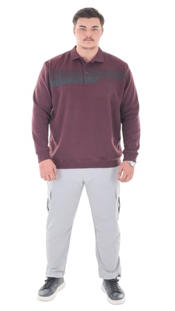 Erkek Battal Beden 158 Kiloya kadar Uygun Bedenli Geniş Kalıp Baskılı Polo Yaka Selanik Sweat