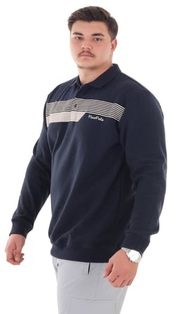 Erkek Battal Beden 158 Kiloya kadar Uygun Bedenli Geniş Kalıp Baskılı Polo Yaka Selanik Sweat