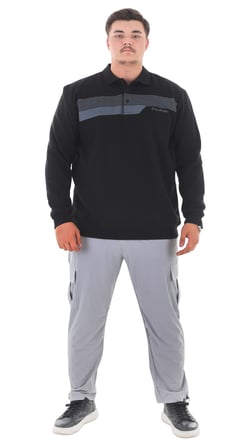 Erkek Battal Beden 158 Kiloya kadar Uygun Bedenli Geniş Kalıp Baskılı Polo Yaka Selanik Sweat