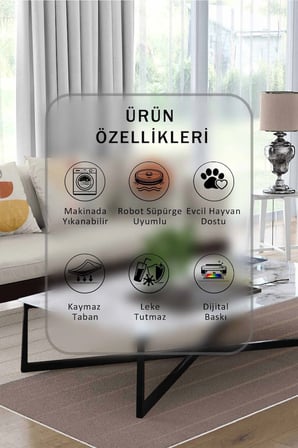Yıkanabilir Kaymaz Taban Dijital Baskılı Halı ve Yolluk – Leke Tutmaz Salon & Mutfak Halısı