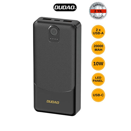 Powerbank Dudao K10pro 2.4a 20000mah 2 X Usb-a - Siyah (4915)