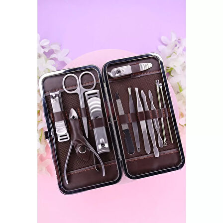 Tırnak Makası Tırnak Bakım Seti Deri Çantalı 12 Parça Set (4915)