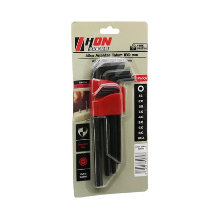 9PCS SİYAH UZUN - DÜZ 180MM ALYAN ALLEN ANAHTAR TAKIMI BRKT-800703 (4915)