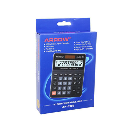 12 HANELİ  HESAP MAKİNESİ  GÜNEŞ ENERJİLİ - PİLLİ   17.5 X 12.5 X 1.7CM   170GR (4915)