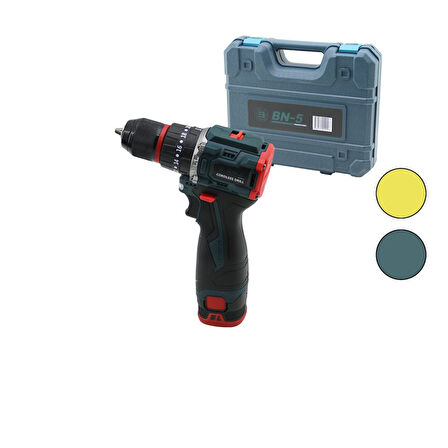 KÖMÜRSÜZ SARI VEYA  MAVİ RENK ŞARJLI DARBELİ MATKAP - UÇ SETİ 1550 RPM24V - 5.0 Ah2-BATARYA (4915)