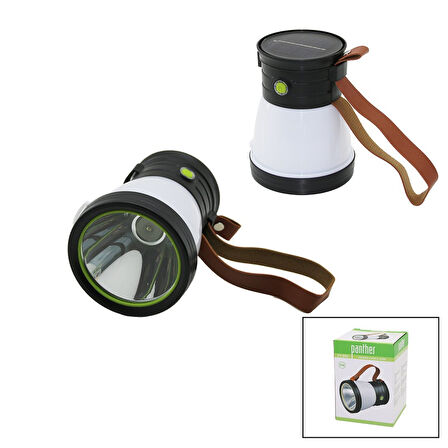 2İN 15W+360°SMDEL FENERİ SOLAR- USB ŞARJ POWERBANK 500LM IŞIK AYARI FLAŞÖR SUNİ DERİ KULP PT-8151 (4915)
