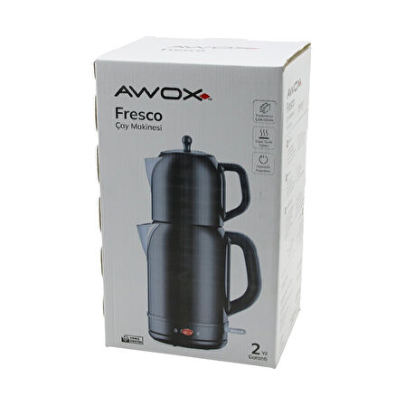 AWOX FRESCO SİYAH ELEKTRİKLİ ÇAY MAKİNESİ ÇAYCI SET 1.7LT SU ISITICI + 1.2LT DEMLİK PASLANMAZ ÇELİK GÖVDE 2200W (4915)