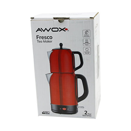 AWOX FRESCO KIRMIZI ELEKTRİKLİ ÇAY MAKİNESİ ÇAYCI SET 1.7LT SU ISITICI + 1.2LT DEMLİK PASLANMAZ ÇELİK GÖVDE 2200W (4915)