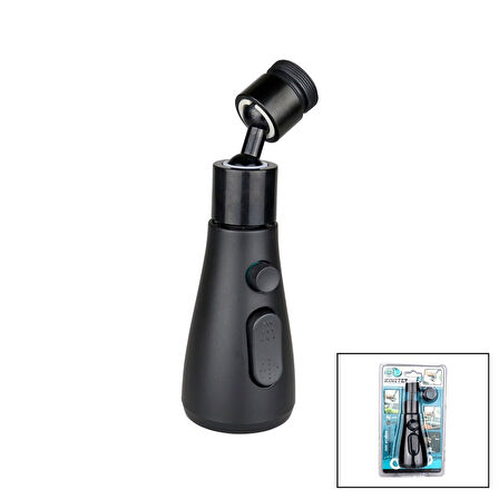 360 DERECE DÖNEBİLEN- 3 MOD  SİYAH YAĞMUR PÜSKÜRTME BORULU KUBAR MUSLUK UCU KTX-3289 (4915)