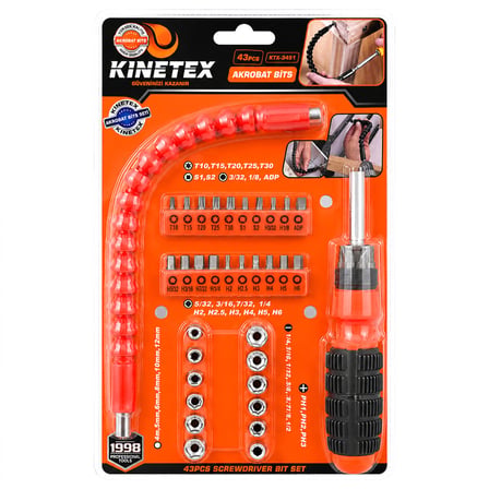 43PCS SİLİKON SAP AKROBAT UZATMALI TORNAVİDA BİTS SETİ MANYETİK UÇ TUTUCU KTX-3451 (4915)