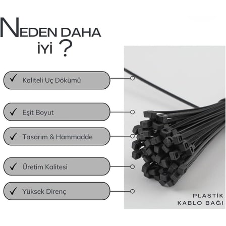 100PCS SİYAH   3.6X250MM  PLASTİK CIRT KELEPÇE (4915)