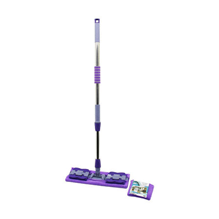 Mandallı Yüzey Temizlik Palet Mop M.fiber Paspas - Yedekli Duvar Silme Mop Metal Uzayan Sap=70-107cm- 360° (4915)