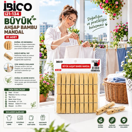 20PCS BÜYÜK AHŞAP BAMBU MANDAL (4915)
