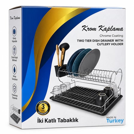 KROM - METAL 2 KATLI TABAKLIK - BULAŞIKLIK (4915)