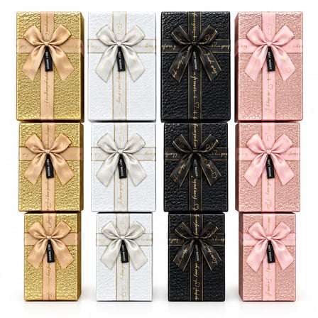 3PCS D.DÖRTGEN PARLAK MİX RENKLİ - KABARTMA DESEN KARTON HEDİYE KUTUSU KURDELALI 22.5X15.5-20.5X13.5