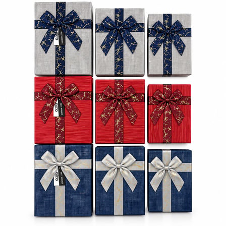 3PCS KARE ÇİZGİLİ MİX RENKLİ KARTON HEDİYE KUTUSU KURDELALI 19-17-15CM (4915)