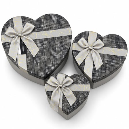 3PCS KALP ÇİZGİLİ MİX RENKLİ - KABARTMA DESEN KARTON HEDİYE KUTUSU KURDELALI 22X20-19X17-16X14CM (49