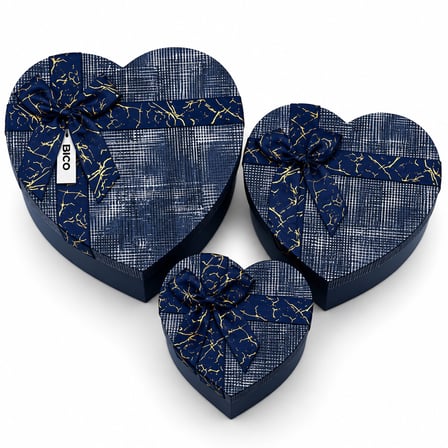 3PCS KALP ÇİZGİLİ MİX RENKLİ - KABARTMA DESEN KARTON HEDİYE KUTUSU KURDELALI 22X20-19X17-16X14CM (49