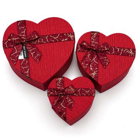 3PCS KALP ÇİZGİLİ MİX RENKLİ - KABARTMA DESEN KARTON HEDİYE KUTUSU KURDELALI 22X20-19X17-16X14CM (49