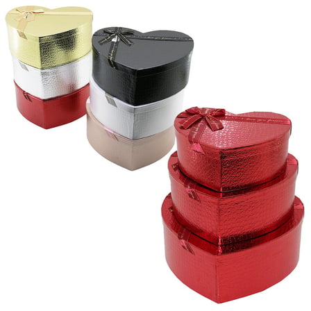 3PCS KALP PARLAK MİX RENKLİ - KABARTMA DESEN KARTON HEDİYE KUTUSU KURDELALI 31X28-27X24-23X20CM (491