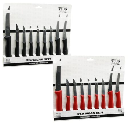 9PCS TIRTIRLI BIÇAK SETİ 1AD 24CM EKMEK 2AD 10CM SEBZE 6AD 6.5CM MEYVE (4915)