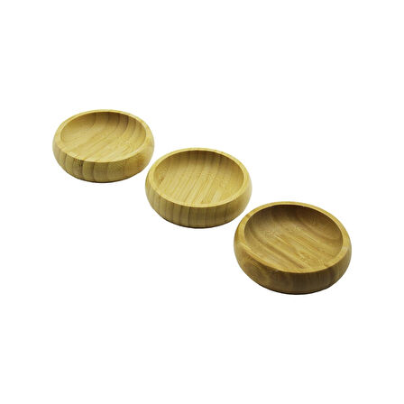 3PCS  MİNİ YUVARLAK  AHŞAP BAMBU ÇEREZLİK - LOKUMLUK  FİLELİ AMBALAJ  9CM (4915)